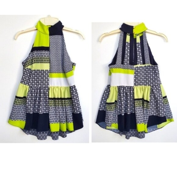 Babydoll Tank Mix Print Panels Boho Flare Halter Funky Strap Back - Picture 1 of 10